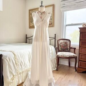 vintage 70s jcpenney ivory satin nightgown womens small